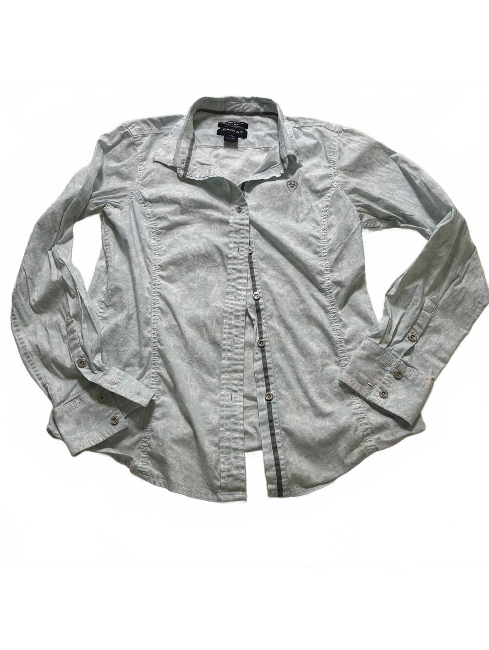 ARIAT R.E.A.L. Kirby Stretch Shirt WMS SZ M Seafoam Western Toile Long Sleeve